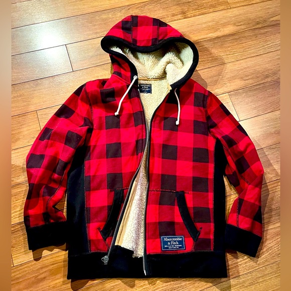 Abercrombie & Fitch Buffalo Plaid Sherpa Hoodie Jacket - Picture 1 of 5